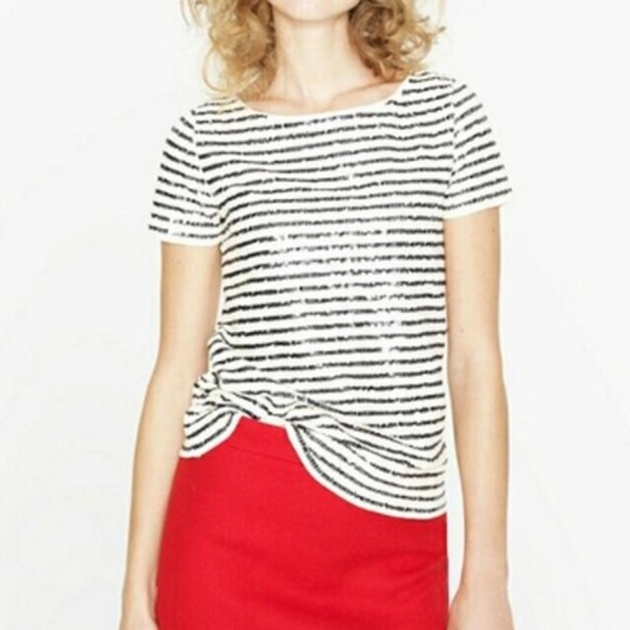 J. Crew Tops - J.Crew | Striped Black & White Sequin Top